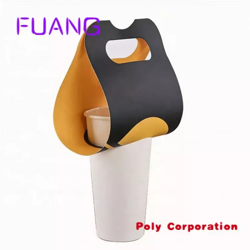 Custom  Easy to Carry Coffee Cup  Corrugated Kraft Paper Holder Portable for Single Cup Pack Takeaway Beverage Drink Paper Carri