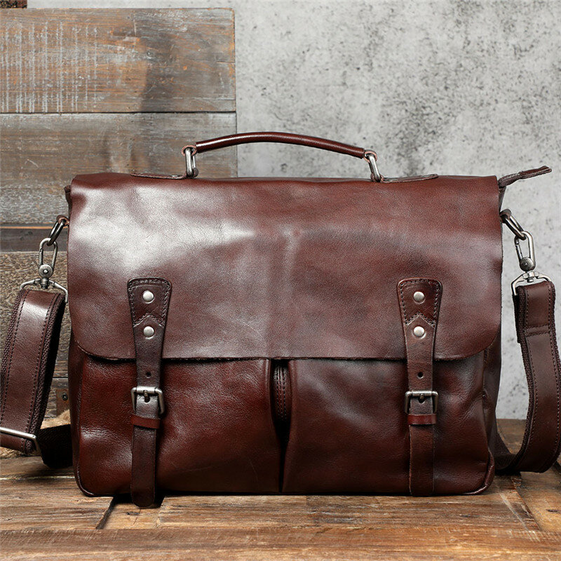 Fashion high-quality genuine leather men's briefcase business natural real cowhide handbag luxury business laptop messenger bags