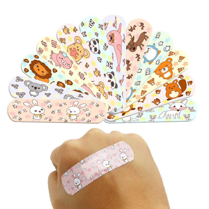 Respirável Cartoon Band Aid Woundplaster para crianças, emplastros de ferida Kawaii, estampas de animais, Patch de pele para crianças 120pcs por conjunto