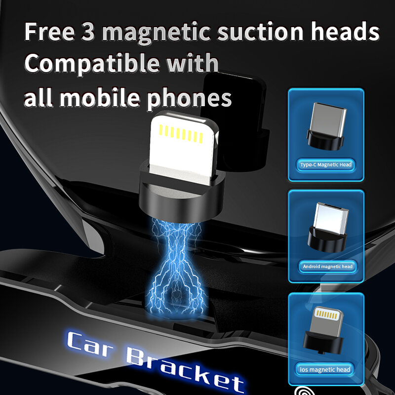 Wireless Charger Phone Holder Free 3 Magnetic Suction Heads Compatible with All Mobile phones Fast Charging