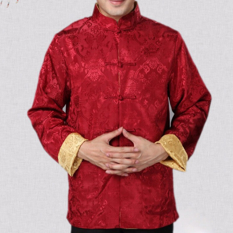 Simulated Silk Doublesided Longsleeved Top Men's Couples Photography Suit Ethnic Clothing