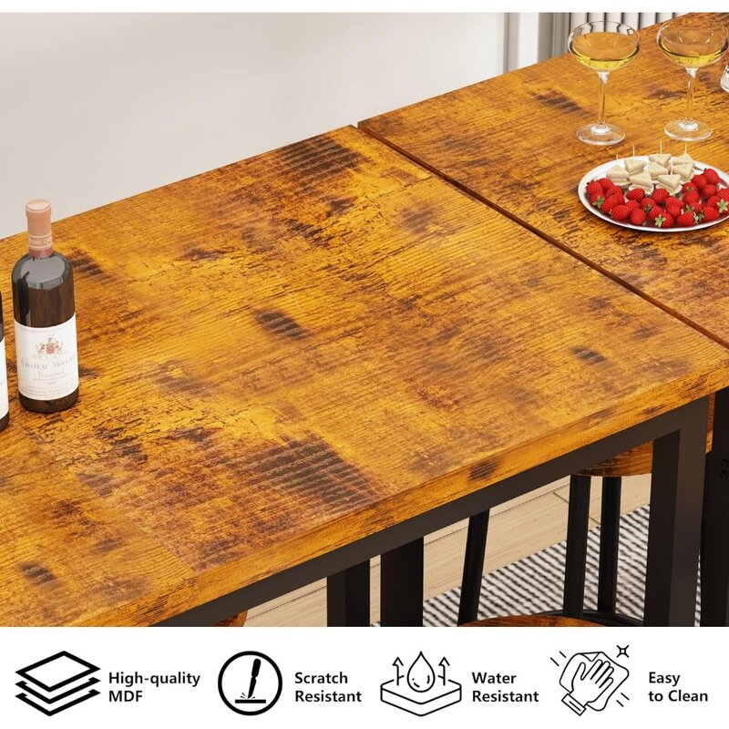 ชุดโต๊ะบาร์และเก้าอี้แบบอุตสาหกรรมโต๊ะผับสูงพร้อมเก้าอี้4ตัวชุดโต๊ะบาร์5ชิ้นสำหรับทานอาหาร