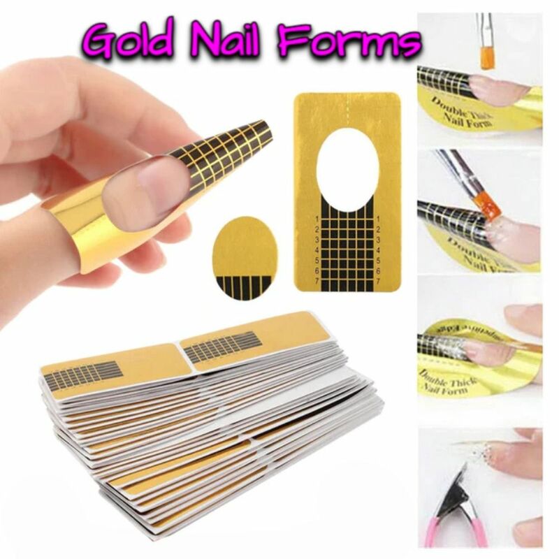 200/500x Easy to Use Nail Form Stickers Nail Art Durable Professional Gold Nail Forms Paper Holder Gel Nail Extensions Women