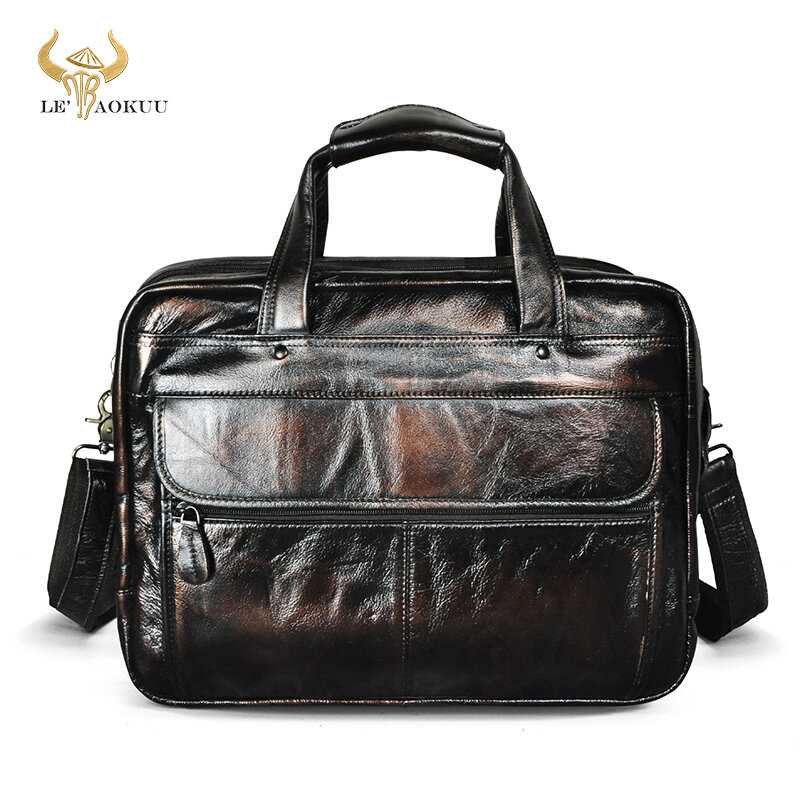Uomo Oil Waxy Leather Design antico Business Briefcase Laptop Document Case Coffee Attache Messenger Bag Tote Portfolio 7146
