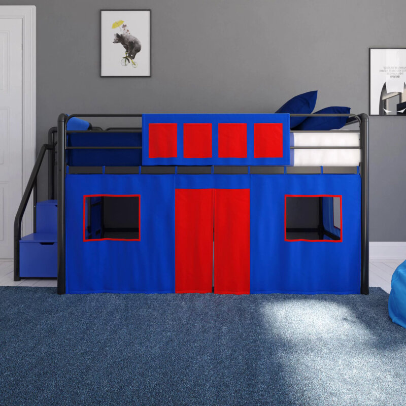 DHP-Ensemble de rideaux de lit loft, bleu et rouge