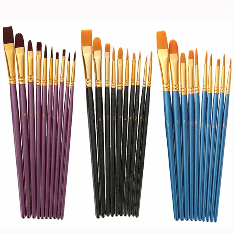 Pincel de nailon para pintura profesional, pinceles de alta calidad con mango de madera acrílica, acuarela, suministros de arte, 10 piezas