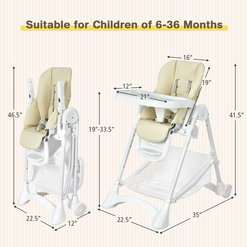 베이비 컨버터블 접이식 조절 가능한 높은 의자 승/휠 트레이 보관 바구니 베이지 AD10007BE