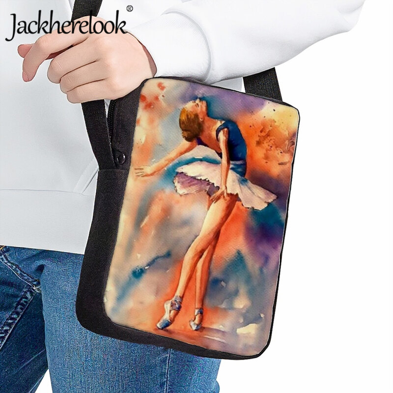 Jackherelook Ballet Girl Illustration Messenger Bag for Kids Small Capacity School Bags Lunch Bag Children Travel Shoulder Bag