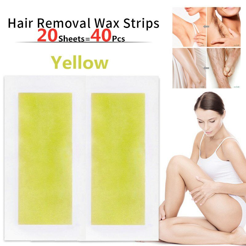 40pcs=20sheets Professional Summer Yellow Hair Removal Double Sided Cold Wax Strips Paper For Leg Body Face Epilator Set