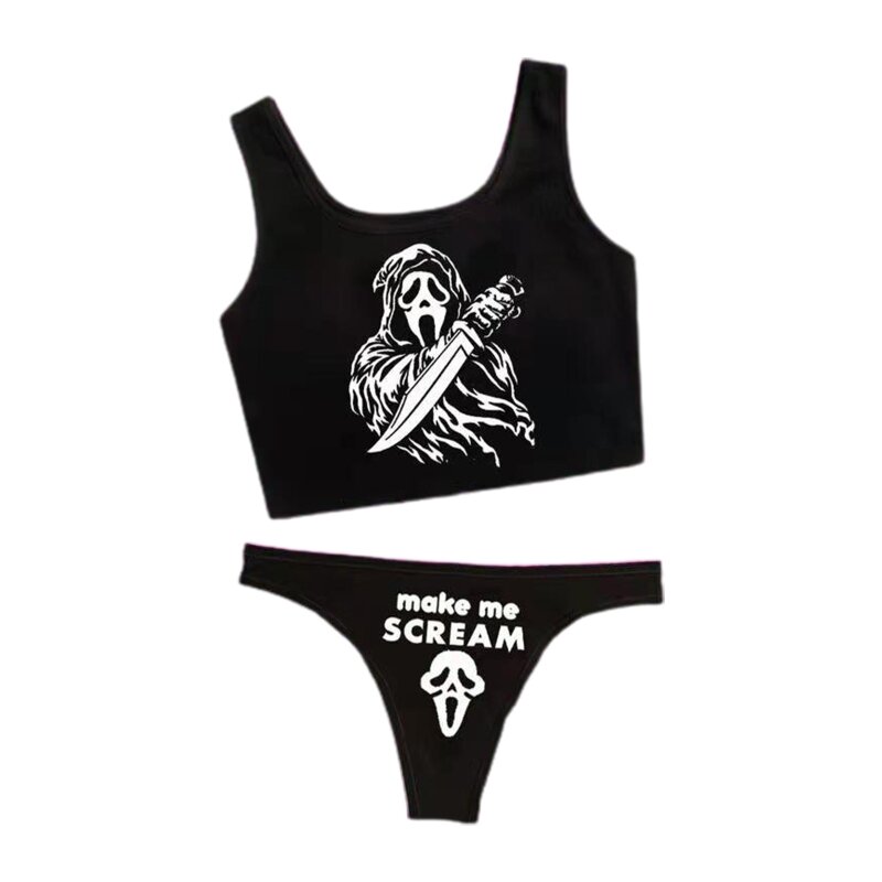 Sexy Goth Vrouwen Bikini Twee Stuk Schedel Print Bikini Pak Split Badpak Goth Beach Wear