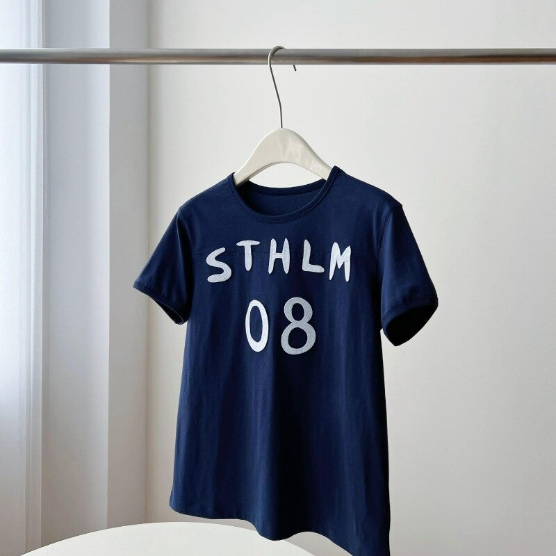 Camiseta masculina e feminina de estúdio de marés, estampada em letras, solta, algodão, blusa casual, camiseta de casal, verão
