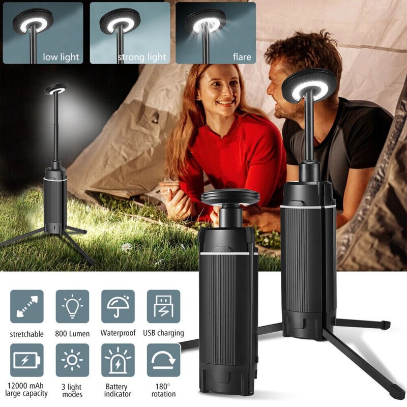 Removable 12000mAh Magnetic Camping Light USB Rechargeable LED Emergency Lamp Outdoor Portable Telescopic Lanterns for Tents