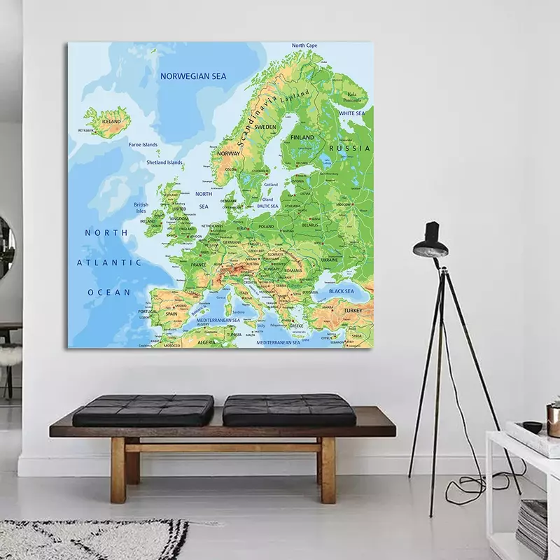 150*150cm The Europe Terrain Map Non-woven Canvas Painting Large Wall Poster Classroom Home Decoration School Supplies