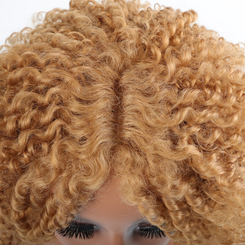 Pelucas de mezcla de cabello humano amarillo 4x4 para mujeres negras, pelo rizado con encaje indio, no Remy