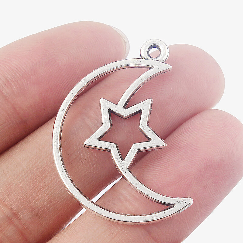 5pcs Moon Charm With Star Antique Silver Color Star Moon Charm Crescent Moon Pendant for DIY Necklace Bracelet Handwork Marking