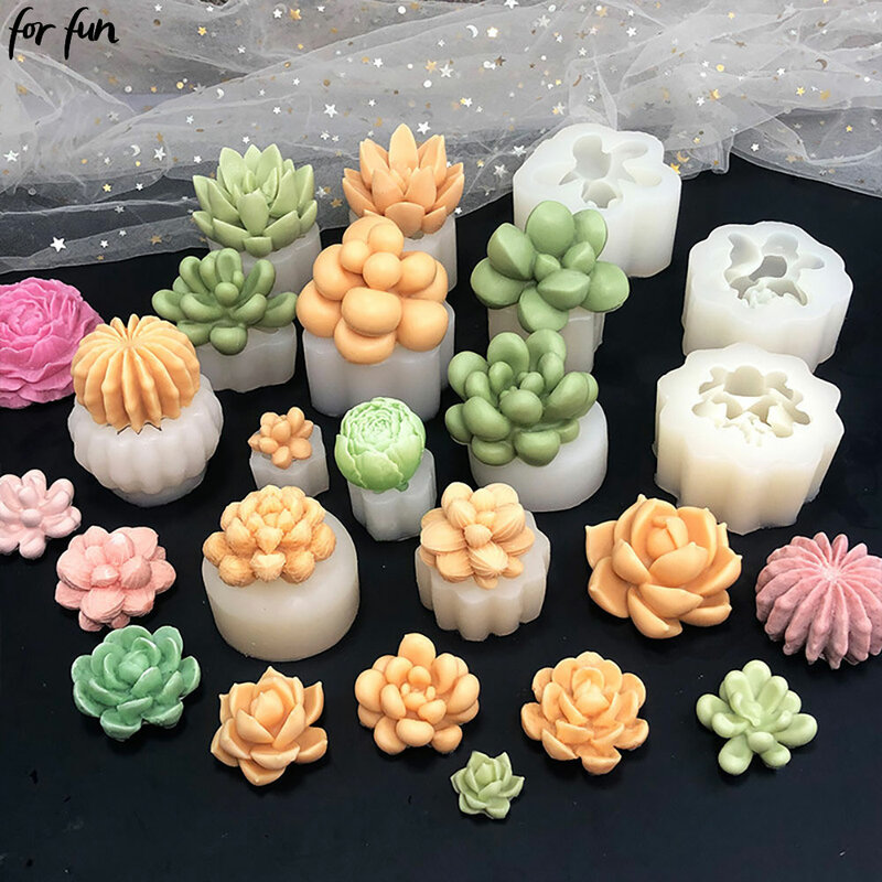 Zum Spaß DIY Sukkulenten Kaktus Duft Kerzen formen niedliche Simulations anlage Silikon form Blumen putz Seife Aroma Kerzen herstellung