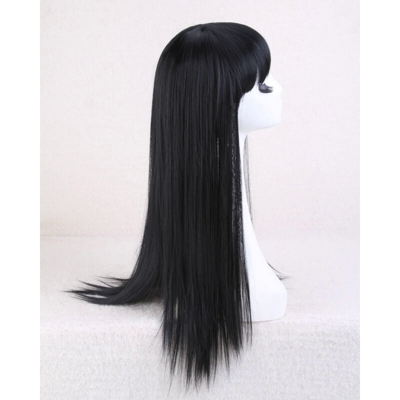 Womwomnew Womens lungo sintetico Bla dritto parrucca naturale capelli parrucche piene con frangia