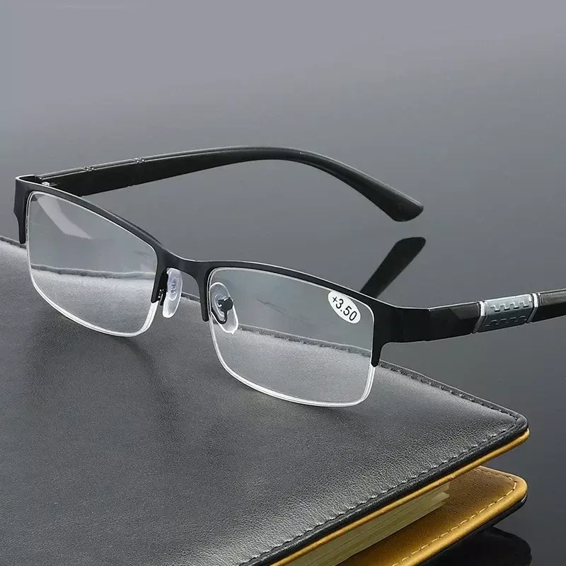 Lunettes de lecture demi-monture d'affaires unisexes, lunettes à monture noire élastique, lunettes de vue de loin anti-fatigue, haute définition, mode
