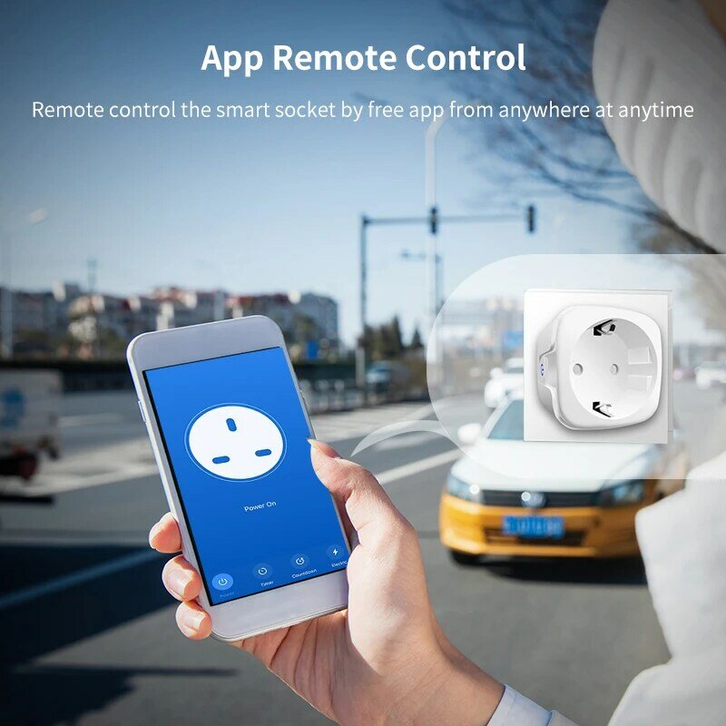 GENIHO-Prise intelligente WiFi Tuya, prise UE, moniteur d'alimentation, fonction minuterie, compatible avec Alexa, Google Home, 16A, 4200W