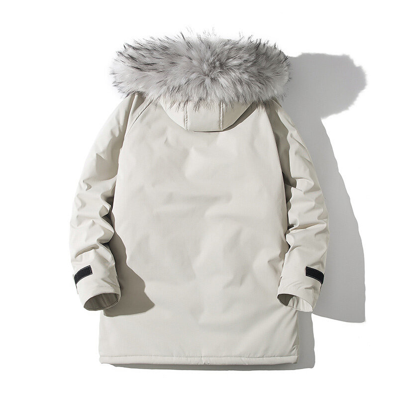 Zimowy płaszcz z kapturem męski średniej długości luźny duży rozmiar 5XL kurtka z kapturem gruba ciepła i wiatroodporna solidna kolorowa bawełniana