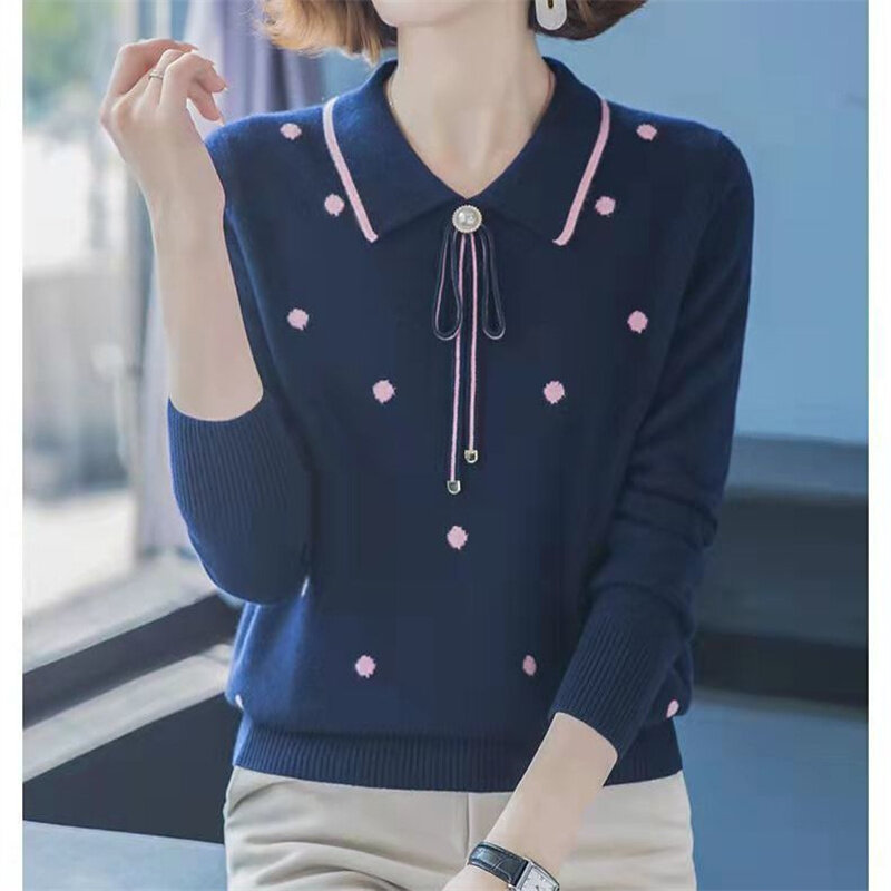 Новинка весна-осень 2023, модный элегантный женский пуловер для отдыха, свитер для женщин среднего возраста, универсальный свободный женский свитер для матерей