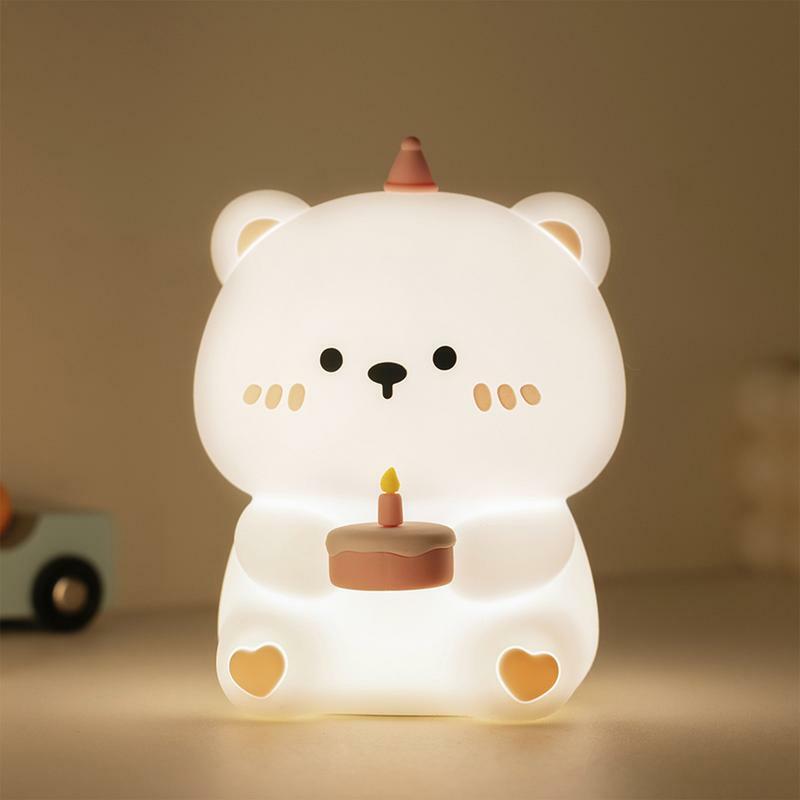 Silicone Night Light For Kids Cake Bear Cute Night Light For Kids Toddler Night Light 30 Min Auto Off Portable Animal Lamp For