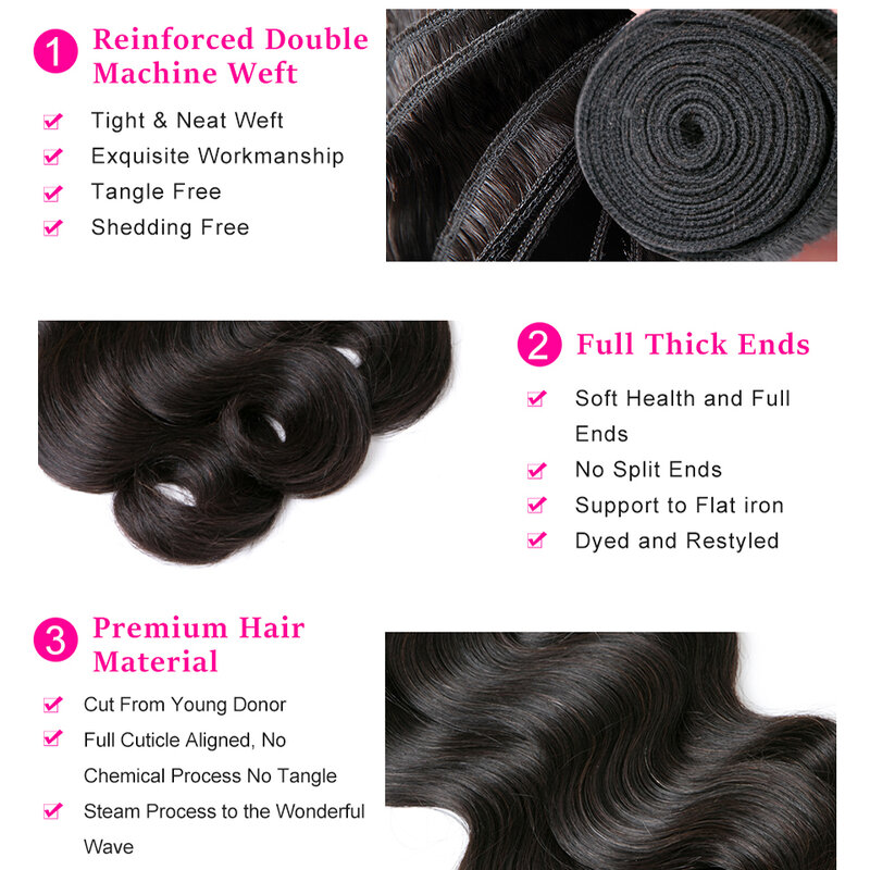 Brazilian Body Wave Weave Bundles, Extensões de cabelo Remy, Cabelo humano, Raw Hair Weave Bundles Deal, Remy Hair, 1 Pc, 3 Pcs, 4 Pcs