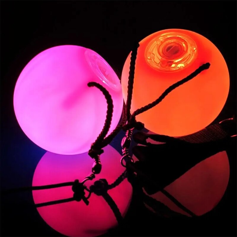 2 buah bola POI LED bercahaya tari perut bola lempar goyang bola bersinar untuk alat peraga latihan Yoga Aksesori performa panggung
