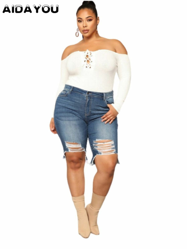 女性のジーンズのショートパンツプラスサイズ戦利品ショーツデニム夏バギ脂肪特大パンティーouc2539