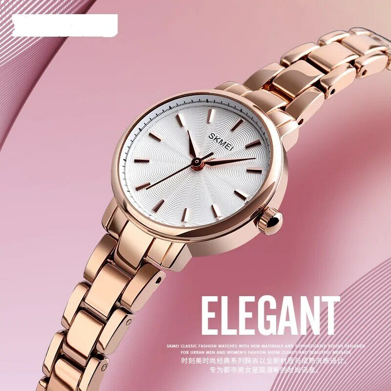 Relógio de quartzo impermeável em aço inoxidável para mulheres, relógio de pulso, tempo simples, elegante, senhoras, moda