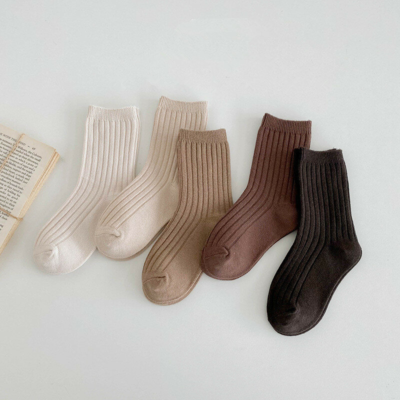 5Pairs/lot Solid Kids Socks  Casual Baby Girls Boys Cotton Stripe Autumn Toddler Knitted Children Socks For 1-8Years