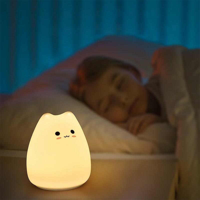 LED Cat Kids Night Light con controllo del rubinetto lampada da notte in Silicone morbido per bambini neonate ragazzi bambini Toddler Gift Bedroom Decor