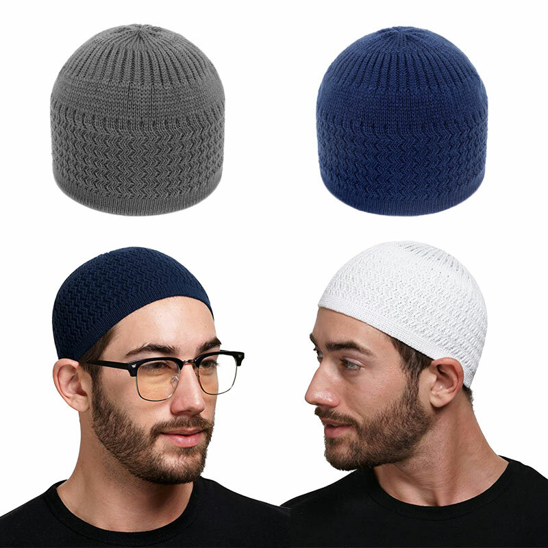 Зимние вязаные мусульманские молитвенные шапки, теплые мужские шапки, шапка, исламский Рамадан, мужская шапка, головной убор