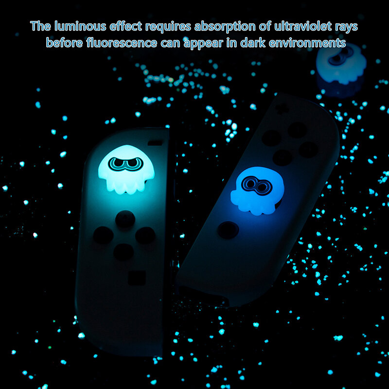 Luminous Splatoon Game Theme Thumb Grip Caps, Thumbsticks Cover Set, Compatível com Switch Controller, Joystick Cover, Bonito, 4pcs