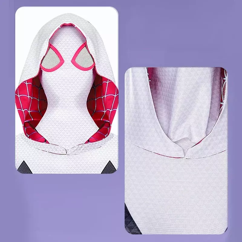 New LYCRA Fabric High Stretch Jumpsuit Gwen Stacy Spider Gwen Cosplay Costumes for Women Tights Halloween Party Detached Mask