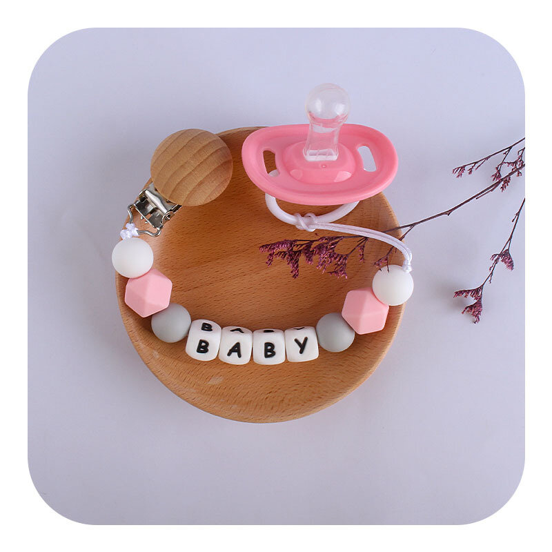 INS Personalized Name Baby Pacifier Clips Wooden Dummy Nipples Holder Clip Chain Babies Silicone Teethers Newborn Teething Toys