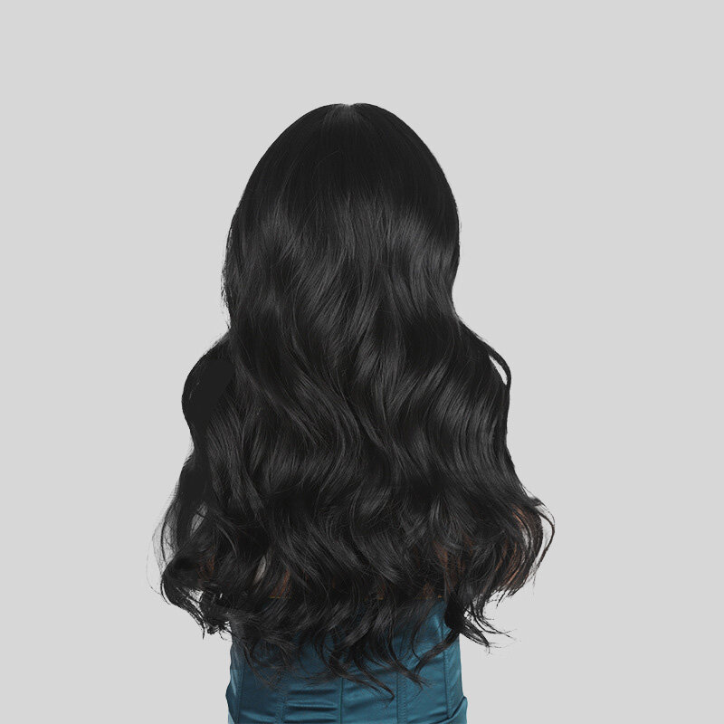 SNQP-peluca larga rizada ondulada negra con flequillo para mujer, nueva y elegante Peluca de pelo para fiesta de Cosplay diaria, resistente al calor, aspecto Natural, 57cm
