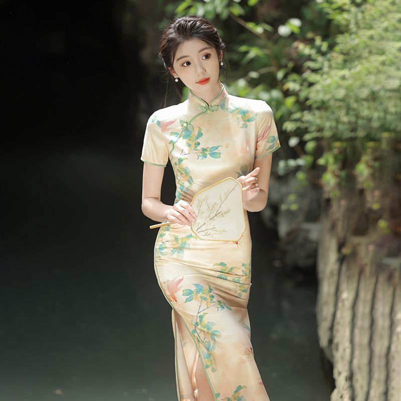 ชุดกี่เพ้าสไตล์จีนชุดกี่เพ้าปรับปรุงใหม่2024ฤดูร้อนของผู้หญิงเสื้อผ้าผู้หญิงจีน Hanfu คนตัวเล็กสง่างาม