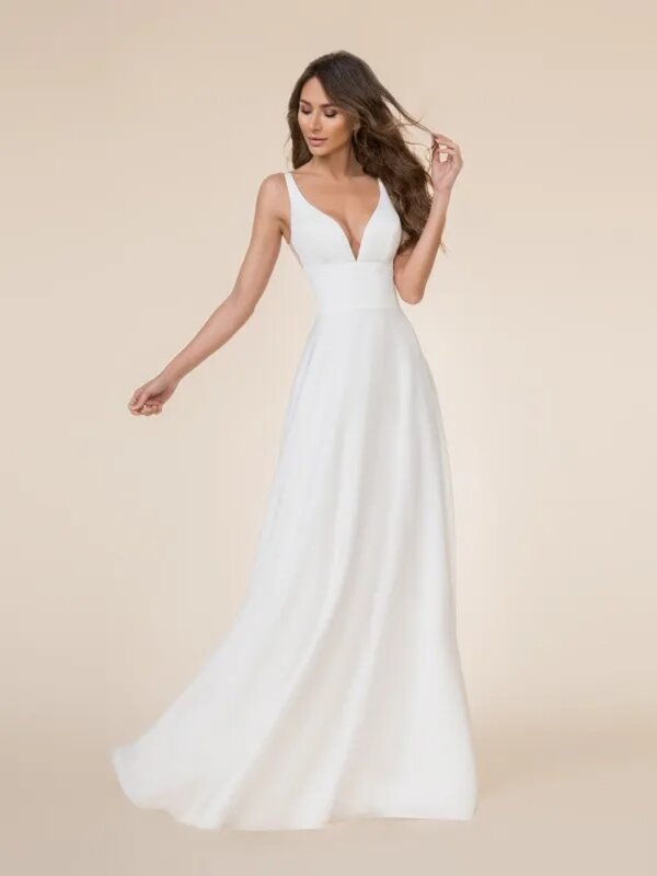 Einfache weiße Brautkleider Frauen sexy V-Ausschnitt zurück Spitze Applikationen A-Linie Satin neue Vestidos de Novia 2024 Hochzeits feier Kleid