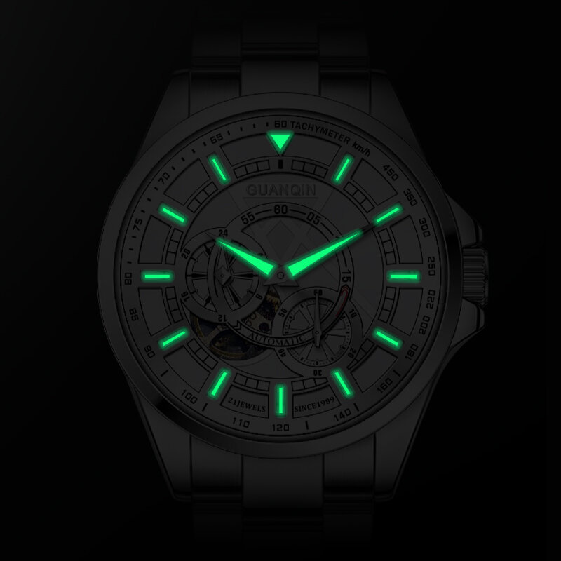 GUANQIN 남성용 스테인리스 스틸 기계식 손목시계, 남성용 야광 시계, 럭셔리 오토매틱 시계, 2024 신상 패션