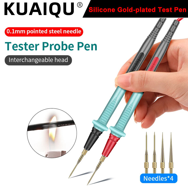 1000V 20A Replaceable Gold-plated Stainless Steel Multimeter Pen Silicone Test Leads Needle vTester Cables Heat Frost Resistant