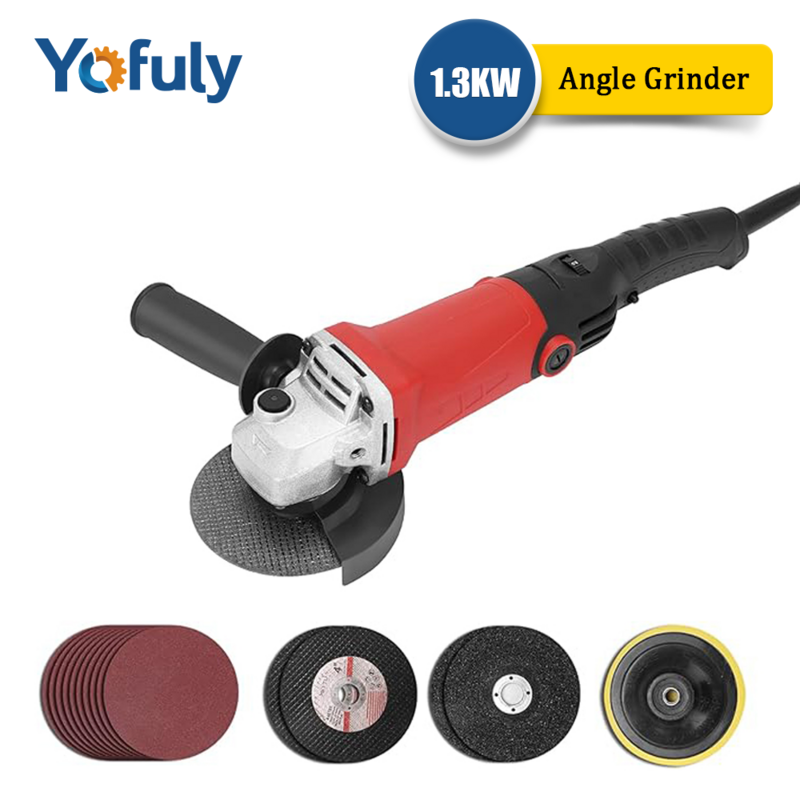 Yofuly Angle Grinder with 6 Speed Change Speed Control 1400W Angle Grinder with Protective Devices Cutting Discs Non-Slip Handle