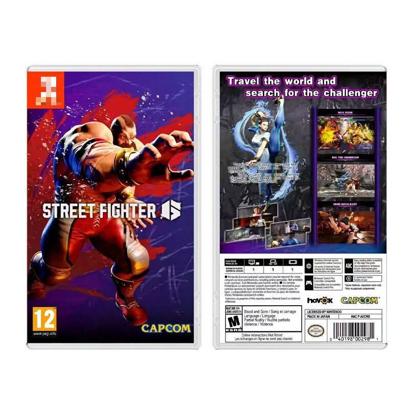 NS-Étui de protection holographique Street Fighter, boîte de jeu Switch, art uniquement, pas de jeu inclus, 6 pièces