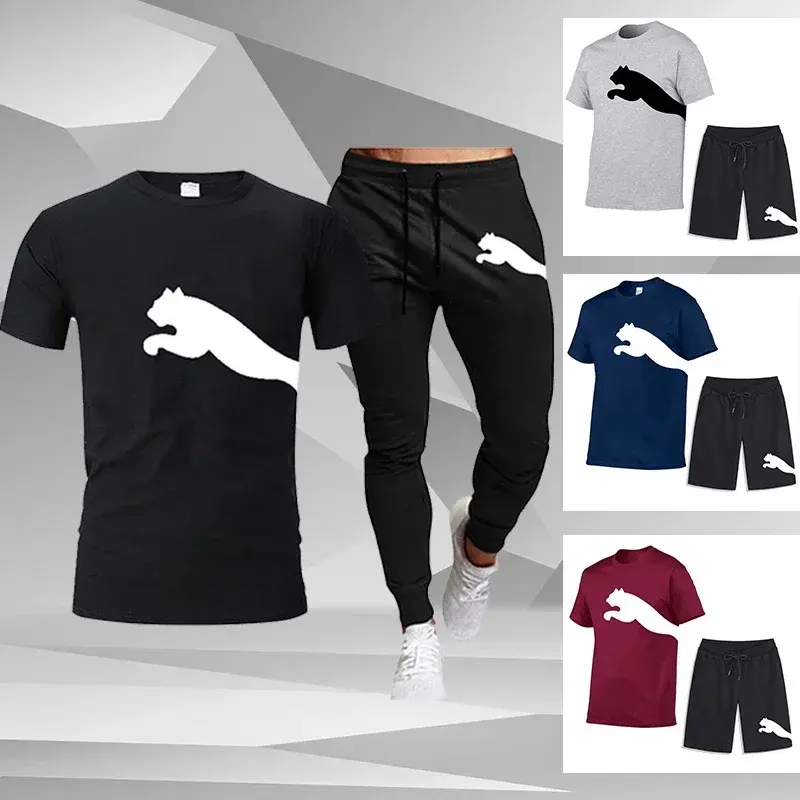 Men's Mesh T-shirt Sweatpants Suit Summer Fashion Casual Short-sleeved T-shirt Sportswear Outdoor Street Two-piece Set