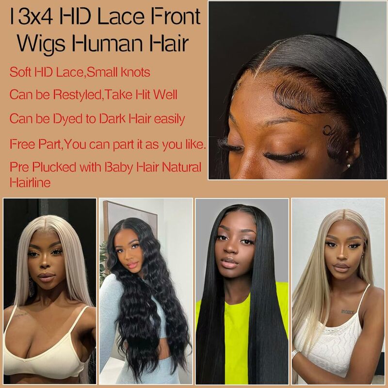 30 inch Straight Wigs Human Hair 13x4 Straight Lace Frontal Wig with Baby Hair 180% Density Pre Plucked Glueless Wig for Women