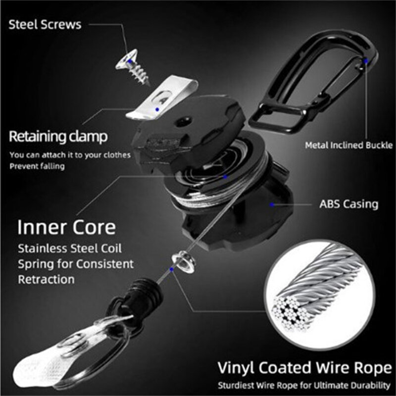 Wire Rope Camping Telescopic Burglar Key Holder Tactical Keychain Outdoor Automatic Key Ring Retractable Roll Chain Badge Clip