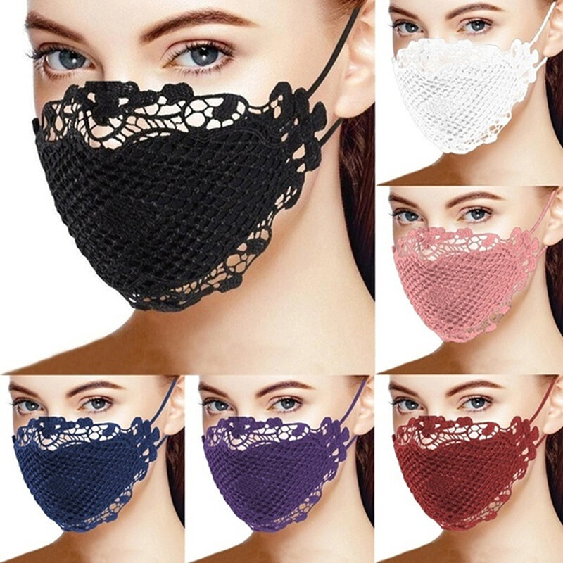 Frauen Gesichts maske wasch bar staub dichte Spitze Patchwork Maske einfarbig wieder verwendbare wind dichte Mode Pflege maske