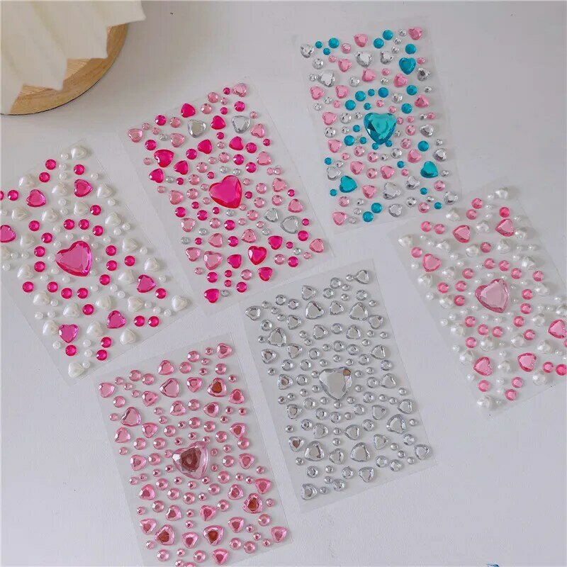 Pegatinas de gemas de amor de corazón 3D de tamaño mixto para niños, pegatina de cristal acrílico de diamante DIY, diamantes de imitación tridimensionales para niñas