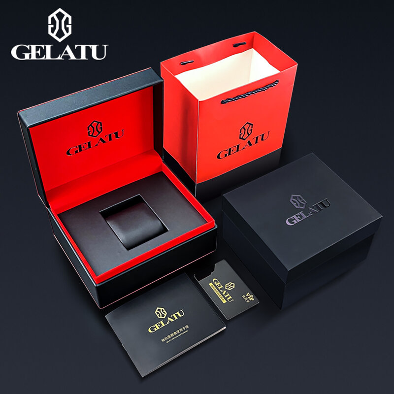 GELATU Luxury Brand Men's Watches Silicon tape Automatic Mechanical Watch Gift Box Waterproof Luminous Hollowing Out Male Watch