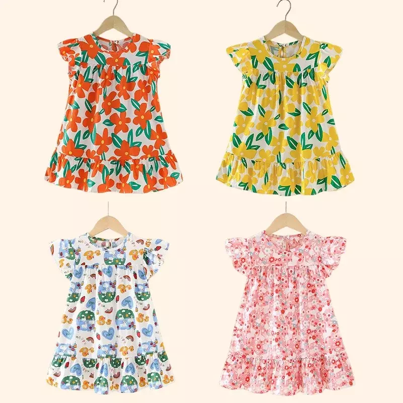 Sukienki dziewczęce 100% bawełniana odzież dziecięca letnie ubrania dla dzieci dziewczyny impreza księżniczka moda strój kwiatowy wzór sukienki plażowe